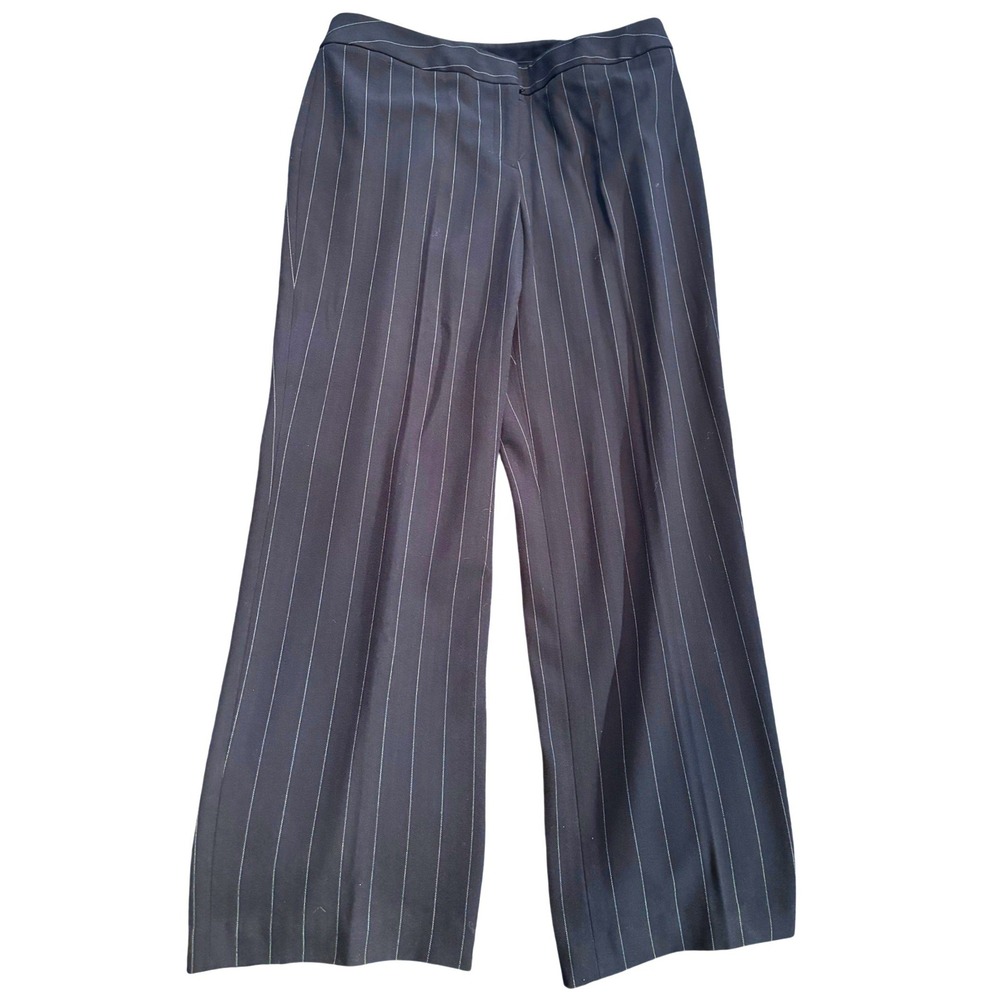 Style & Co Petite Pinstripe‎ Wide Leg Dress Pants Black Stretch Trousers 12P